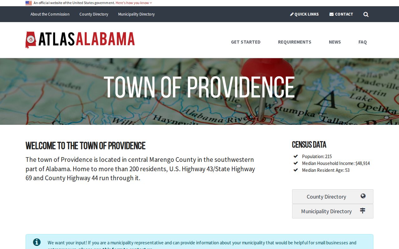 Atlas Alabama municipal profile for Providence in Marengo County