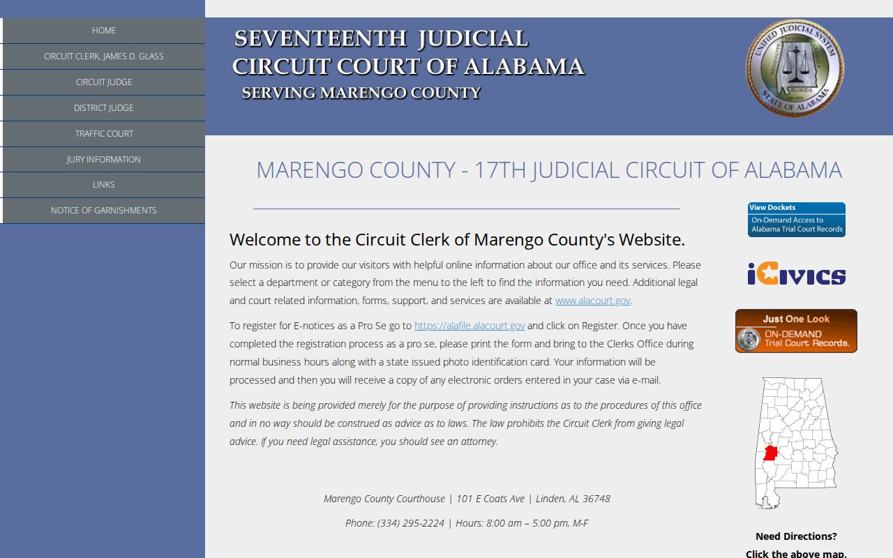 Marengo County warrant records on the Seventeenth Judicial Circuit site