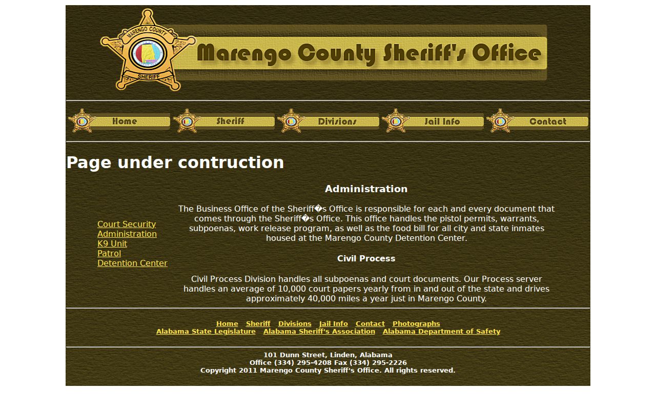 Marengo County warrant records on the Sheriff Administration page